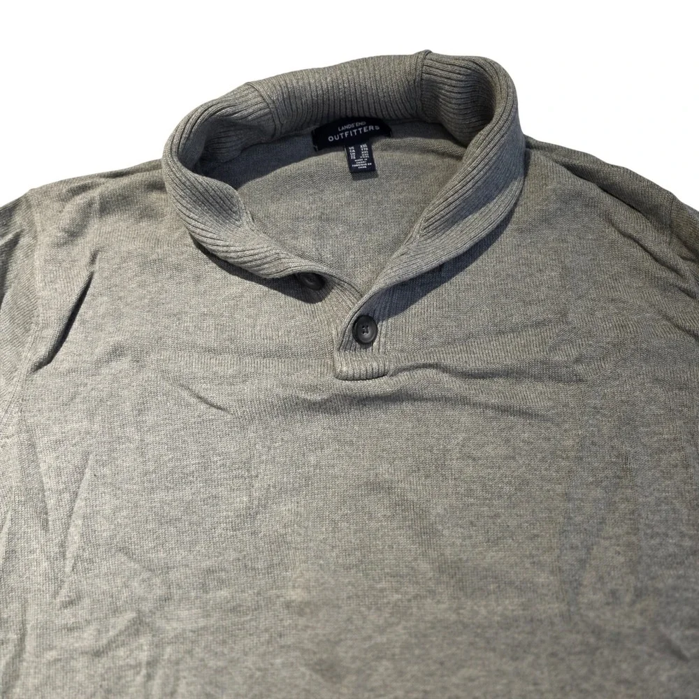Lands‎ End Outfitters Mens Gray Shawl Collar Sweater XXL Button Neck Pullover